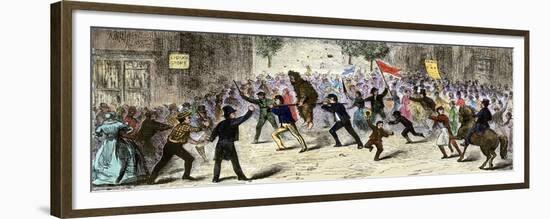 Protestors Tar and Feather a Tax Collector during the Whiskey Rebellion in Pennsylvania, c.1790-null-Framed Giclee Print
