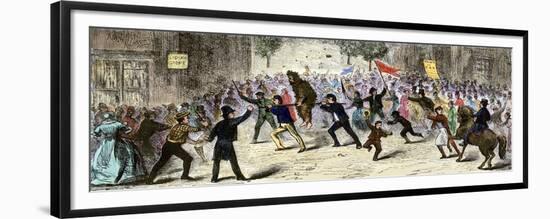 Protestors Tar and Feather a Tax Collector during the Whiskey Rebellion in Pennsylvania, c.1790-null-Framed Giclee Print