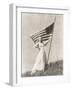 Proud Woman in Gown Holding American Flag on Hill-null-Framed Photo