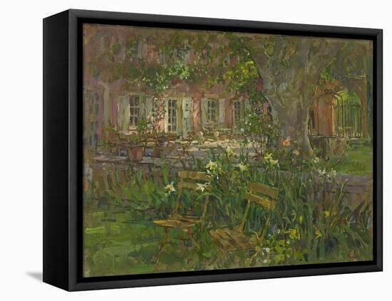 Provence Terrace with Iris-Susan Ryder-Framed Stretched Canvas
