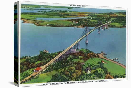 Providence, Rhode Island - Aerial View of Mount Hope Bridge and Mount Hope Bay, c.1940-Lantern Press-Stretched Canvas