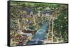 Providence, Rhode Island - Aerial View of the City, c.1944-Lantern Press-Framed Stretched Canvas