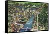 Providence, Rhode Island - Aerial View of the City, c.1944-Lantern Press-Framed Stretched Canvas