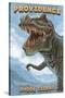 Providence, Rhode Island - T Rex Dinosaur-Lantern Press-Stretched Canvas