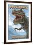 Providence, Rhode Island - T Rex Dinosaur-Lantern Press-Framed Art Print