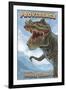 Providence, Rhode Island - T Rex Dinosaur-Lantern Press-Framed Art Print