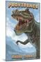 Providence, Rhode Island - T Rex Dinosaur-Lantern Press-Mounted Art Print