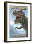 Providence, Rhode Island - T Rex Dinosaur-Lantern Press-Framed Art Print