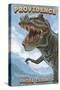 Providence, Rhode Island - T Rex Dinosaur-Lantern Press-Stretched Canvas