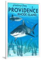 Providence, Rhode Island - Tiger Shark-Lantern Press-Framed Art Print