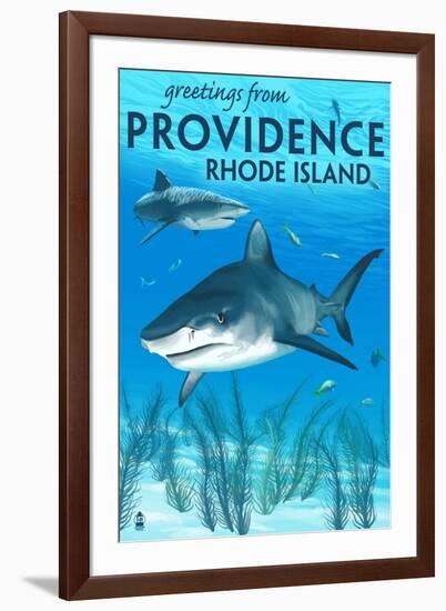 Providence, Rhode Island - Tiger Shark-Lantern Press-Framed Art Print