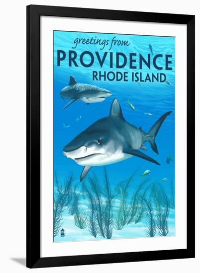 Providence, Rhode Island - Tiger Shark-Lantern Press-Framed Art Print