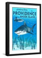 Providence, Rhode Island - Tiger Shark-Lantern Press-Framed Art Print