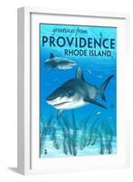 Providence, Rhode Island - Tiger Shark-Lantern Press-Framed Art Print