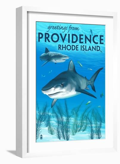 Providence, Rhode Island - Tiger Shark-Lantern Press-Framed Art Print