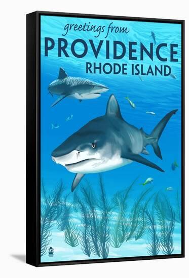 Providence, Rhode Island - Tiger Shark-Lantern Press-Framed Stretched Canvas