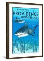 Providence, Rhode Island - Tiger Shark-Lantern Press-Framed Art Print