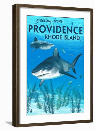 Providence, Rhode Island - Tiger Shark-Lantern Press-Framed Art Print