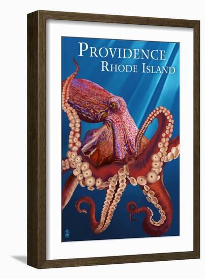 Providence, RI - Red Octopus-Lantern Press-Framed Art Print