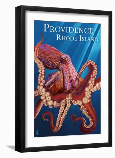 Providence, RI - Red Octopus-Lantern Press-Framed Art Print