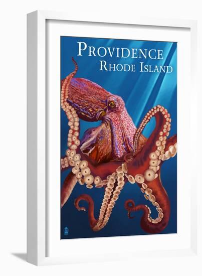 Providence, RI - Red Octopus-Lantern Press-Framed Art Print