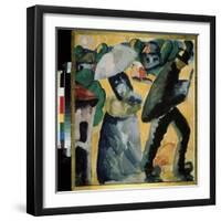 Province. Scene De La Vie Quotidienne Dans Les Rues D'un Petit Village, Un Couple, Surpris Par La P-Kazimir Severinovich Malevich-Framed Giclee Print