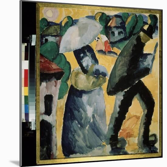 Province. Scene De La Vie Quotidienne Dans Les Rues D'un Petit Village, Un Couple, Surpris Par La P-Kazimir Severinovich Malevich-Mounted Giclee Print