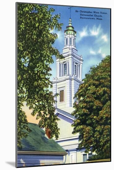 Provincetown, MA - Universalist Church, Sir Christopher Wren Tower View-Lantern Press-Mounted Art Print