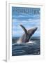 Provincetown, Massachusetts - Humpback Whale Scene-Lantern Press-Framed Art Print