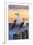 Provincetown, Massachusetts - Seagulls-Lantern Press-Framed Art Print