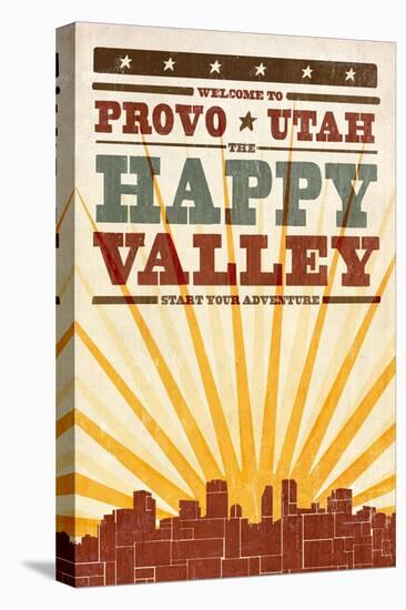 Provo, Utah - Skyline and Sunburst Screenprint Style-Lantern Press-Stretched Canvas