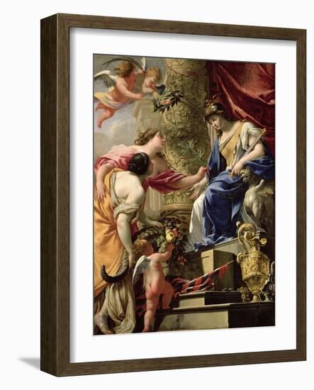 Prudence Leading Peace and Abundance, circa 1645-Simon Vouet-Framed Giclee Print