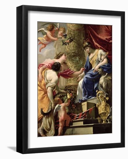 Prudence Leading Peace and Abundance, circa 1645-Simon Vouet-Framed Giclee Print