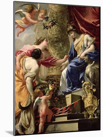 Prudence Leading Peace and Abundance, circa 1645-Simon Vouet-Mounted Giclee Print