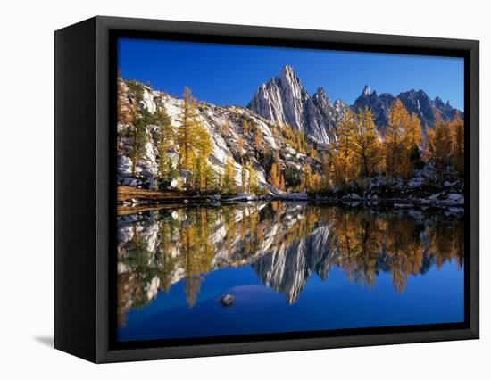 Prusik Peak and Temple Ridge, Reflected in Sprite Lake, Enchantment Lakes-Jamie & Judy Wild-Framed Stretched Canvas