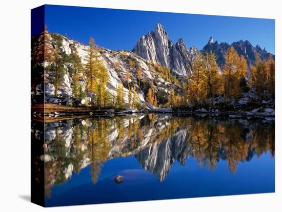 Prusik Peak and Temple Ridge, Reflected in Sprite Lake, Enchantment Lakes-Jamie & Judy Wild-Stretched Canvas