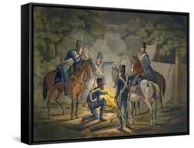 Prussian Hussars on a Night Picket, C.1799-1802 (Colour Litho)-Conrad Gessner-Framed Stretched Canvas