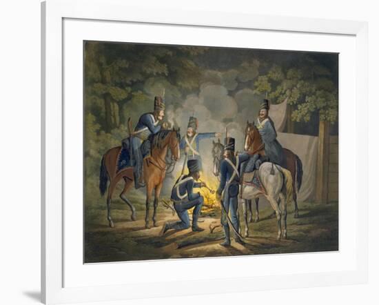 Prussian Hussars on a Night Picket, C.1799-1802 (Colour Litho)-Conrad Gessner-Framed Giclee Print