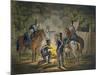 Prussian Hussars on a Night Picket, C.1799-1802 (Colour Litho)-Conrad Gessner-Mounted Giclee Print