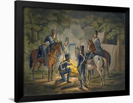 Prussian Hussars on a Night Picket, C.1799-1802 (Colour Litho)-Conrad Gessner-Framed Giclee Print