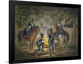 Prussian Hussars on a Night Picket, C.1799-1802 (Colour Litho)-Conrad Gessner-Framed Giclee Print