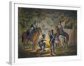 Prussian Hussars on a Night Picket, C.1799-1802 (Colour Litho)-Conrad Gessner-Framed Giclee Print