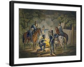 Prussian Hussars on a Night Picket, C.1799-1802 (Colour Litho)-Conrad Gessner-Framed Giclee Print
