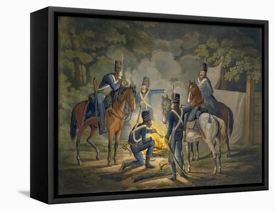 Prussian Hussars on a Night Picket, C.1799-1802 (Colour Litho)-Conrad Gessner-Framed Stretched Canvas