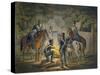 Prussian Hussars on a Night Picket, C.1799-1802 (Colour Litho)-Conrad Gessner-Stretched Canvas