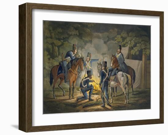 Prussian Hussars on a Night Picket, C.1799-1802 (Colour Litho)-Conrad Gessner-Framed Giclee Print