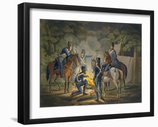 Prussian Hussars on a Night Picket, C.1799-1802 (Colour Litho)-Conrad Gessner-Framed Giclee Print