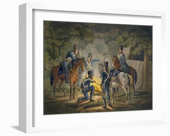 Prussian Hussars on a Night Picket, C.1799-1802 (Colour Litho)-Conrad Gessner-Framed Giclee Print