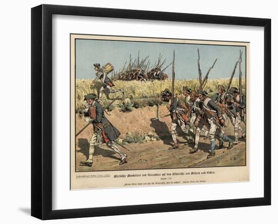 Prussian Musketeers and Grenadiers on the March from Mahren to Kustrin-Carl Rochling-Framed Giclee Print