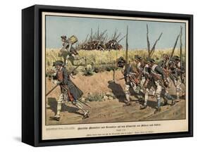 Prussian Musketeers and Grenadiers on the March from Mahren to Kustrin-Carl Rochling-Framed Stretched Canvas